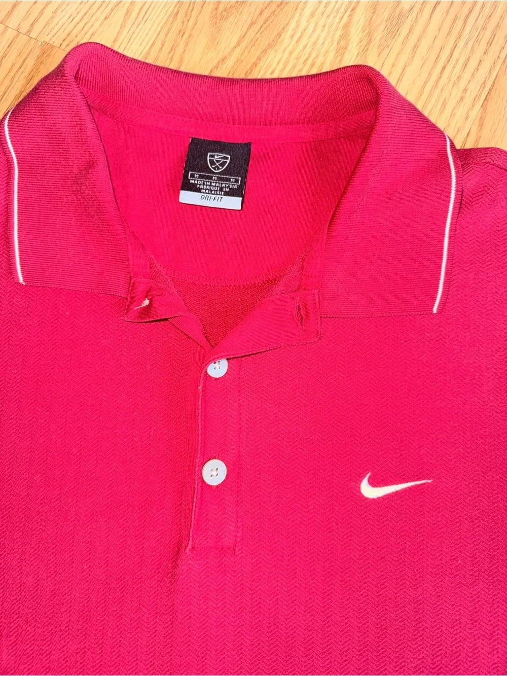 Vintage Nike Golf Dri-FIT Polo Shirt Mens Medium Red Herringbone Swoosh Y2K